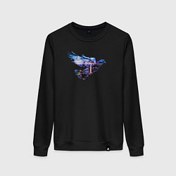 Свитшот хлопковый женский Голубь с ночным городом внутри, цвет: черный