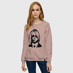Свитшот хлопковый женский Kurt Cobain Nirvana portrait, цвет: пыльно-розовый — фото 2
