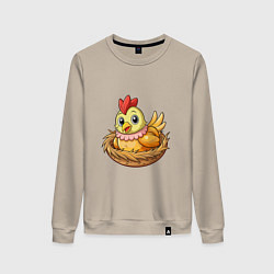 Свитшот хлопковый женский Курица в гнезде, цвет: миндальный