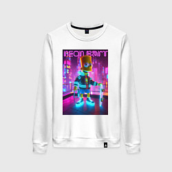 Свитшот хлопковый женский Neon Bart - with skateboard ai art fantasy, цвет: белый