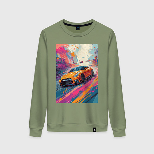 Женский свитшот Nissan GT-R дрифт в городе / Авокадо – фото 1