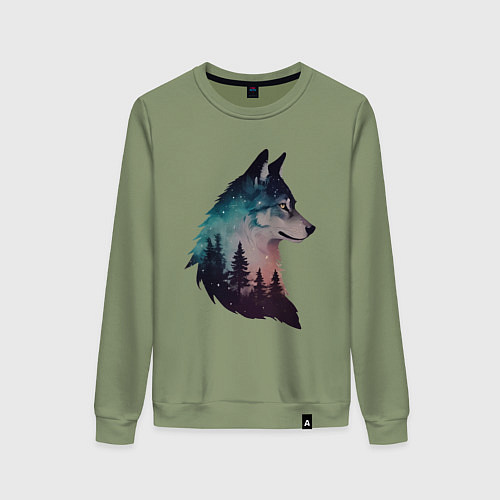 Женский свитшот Волк силуэт / Авокадо – фото 1