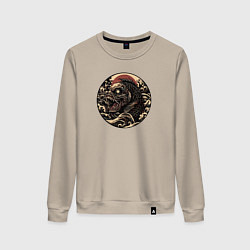 Свитшот хлопковый женский Жуткая рыба монстр, цвет: миндальный