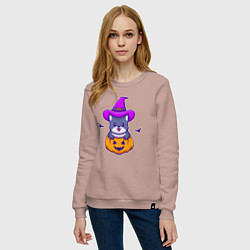 Свитшот хлопковый женский Kitty halloween, цвет: пыльно-розовый — фото 2