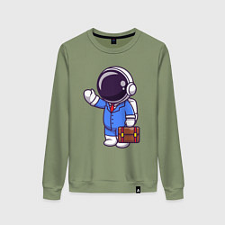 Свитшот хлопковый женский Космонавт с чемоданом, цвет: авокадо