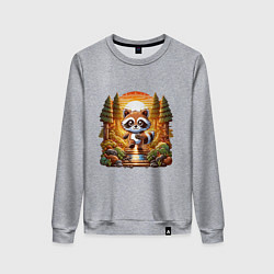 Свитшот хлопковый женский Енот шагает по лесу, цвет: меланж