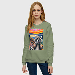 Свитшот хлопковый женский Енот кричит - мем нейросеть, цвет: авокадо — фото 2