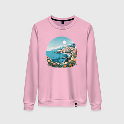 Свитшот хлопковый женский Город у моря, цвет: светло-розовый