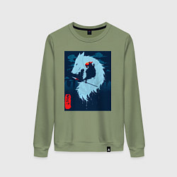 Свитшот хлопковый женский Принцесса Мононоке-волчица Моро, цвет: авокадо