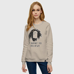 Свитшот хлопковый женский Тардис - хочу верить, цвет: миндальный — фото 2