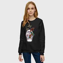 Свитшот хлопковый женский Бабочки и череп, цвет: черный — фото 2