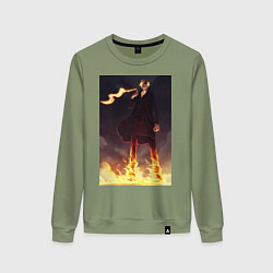 Свитшот хлопковый женский Ван-Пис Санджи огненная нога, цвет: авокадо