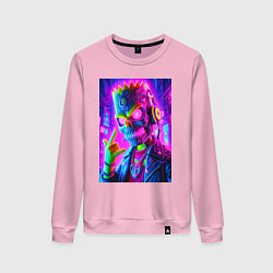 Свитшот хлопковый женский Cyber skeleton of Bart Simpson - neon glow, цвет: светло-розовый