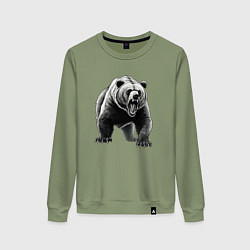 Свитшот хлопковый женский Ревущий медведь, цвет: авокадо
