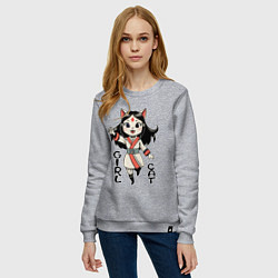 Свитшот хлопковый женский Девочка кошка в стиле аниме, цвет: меланж — фото 2