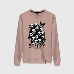 Свитшот хлопковый женский Черепа и бабочки - нейросеть, цвет: пыльно-розовый