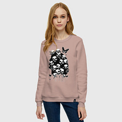 Свитшот хлопковый женский Черепа и бабочки - нейросеть, цвет: пыльно-розовый — фото 2
