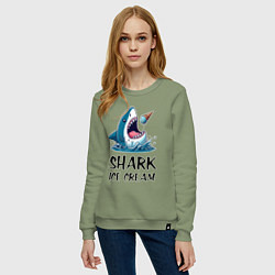 Свитшот хлопковый женский Shark ice cream - ai art, цвет: авокадо — фото 2