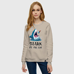 Свитшот хлопковый женский Shark ice cream - ai art, цвет: миндальный — фото 2