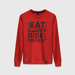 Свитшот хлопковый женский Eat sleep ride repeat, цвет: красный