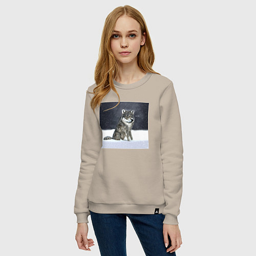 Женский свитшот Волк ауффф мем / Миндальный – фото 3