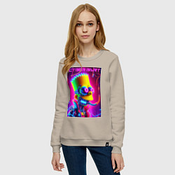Свитшот хлопковый женский Cyber Bart - neon glow fantasy, цвет: миндальный — фото 2