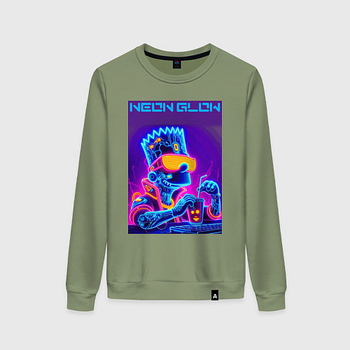 Женский свитшот Bart Simpson - neon fantasy ai art / Авокадо – фото 1
