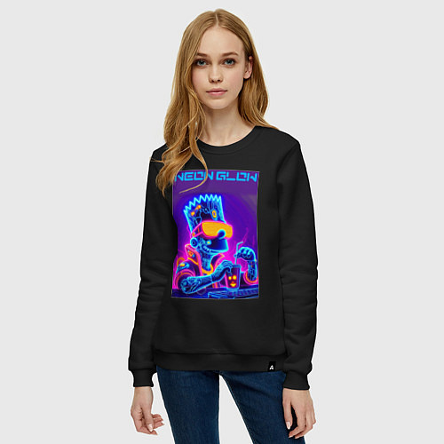 Женский свитшот Bart Simpson - neon fantasy ai art / Черный – фото 3