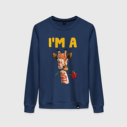 Свитшот хлопковый женский Жираф с розой, цвет: тёмно-синий