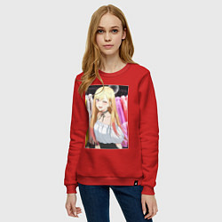 Свитшот хлопковый женский Эта фарфоровая кукла влюбилась, цвет: красный — фото 2