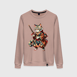 Свитшот хлопковый женский Кот ниндзя - японский воин, цвет: пыльно-розовый