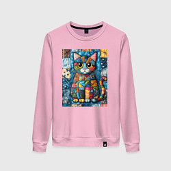 Свитшот хлопковый женский Прикольный котик - пэчворк, цвет: светло-розовый
