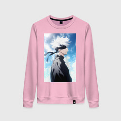 Свитшот хлопковый женский Магическая битва Сатору Годзё в повязке, цвет: светло-розовый