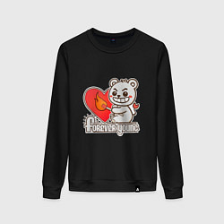 Свитшот хлопковый женский Медведь хулиган с сердцем и спичкой, цвет: черный