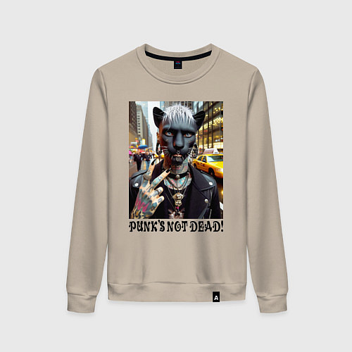 Женский свитшот Girl panther im New York - punks not dead / Миндальный – фото 1