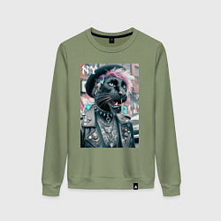 Свитшот хлопковый женский Чувак модная пантера из Нью-Йорка, цвет: авокадо