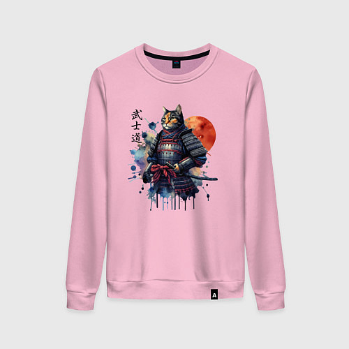 Женский свитшот Cat samurai - bushido ai art / Светло-розовый – фото 1