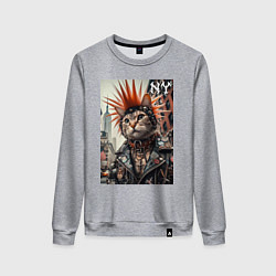 Свитшот хлопковый женский Котяра панк из Нью-Йорка - нейросеть, цвет: меланж