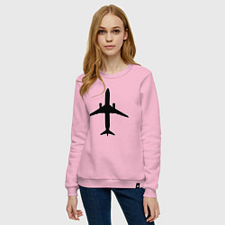 Свитшот хлопковый женский Черный облик самолета SJ-100, цвет: светло-розовый — фото 2