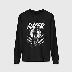 Свитшот хлопковый женский Белый арт велосипедист, цвет: черный