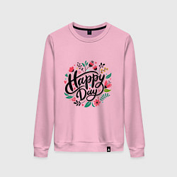 Свитшот хлопковый женский Happy day с цветами, цвет: светло-розовый