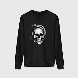 Свитшот хлопковый женский Череп со змеёй, цвет: черный