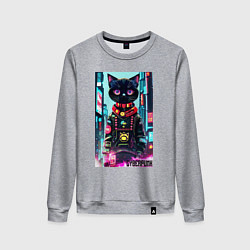 Женский свитшот Котёнок в мегаполисе - киберпанк