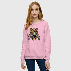 Свитшот хлопковый женский Медведь с пистолетом, цвет: светло-розовый — фото 2