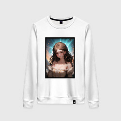 Свитшот хлопковый женский Элегантная аниме девушка, цвет: белый