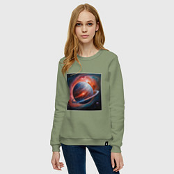 Свитшот хлопковый женский Огненная планета, цвет: авокадо — фото 2