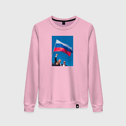 Свитшот хлопковый женский Дональд Трамп за Россию, цвет: светло-розовый