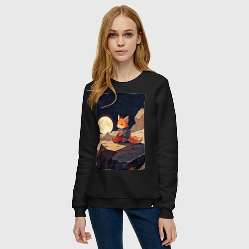 Женский свитшот Лиса в космосе / Черный – фото 3