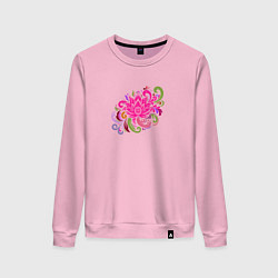 Свитшот хлопковый женский Орнамент из разноцветных цветов, цвет: светло-розовый