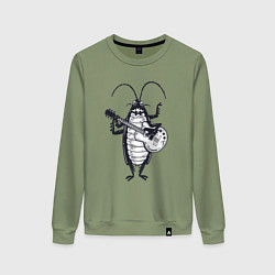 Свитшот хлопковый женский Таракан гитарист, цвет: авокадо